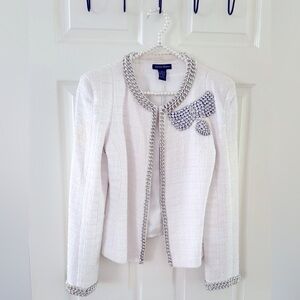Gorgeous Boston Proper White Blazer with embellished silver chain trim